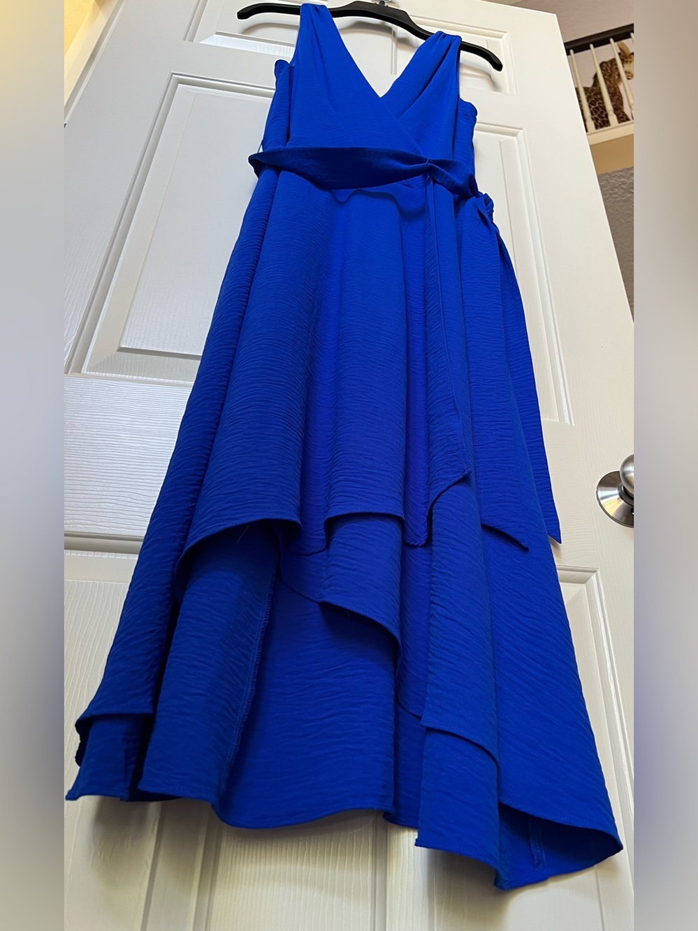 DKNY Cobalt Blue Sleeveless High Low Faux Wrap Tie Waist Midi Dress | Size 12